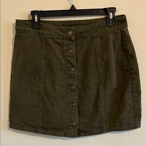 Denim Olive Button-Front Skirt - L